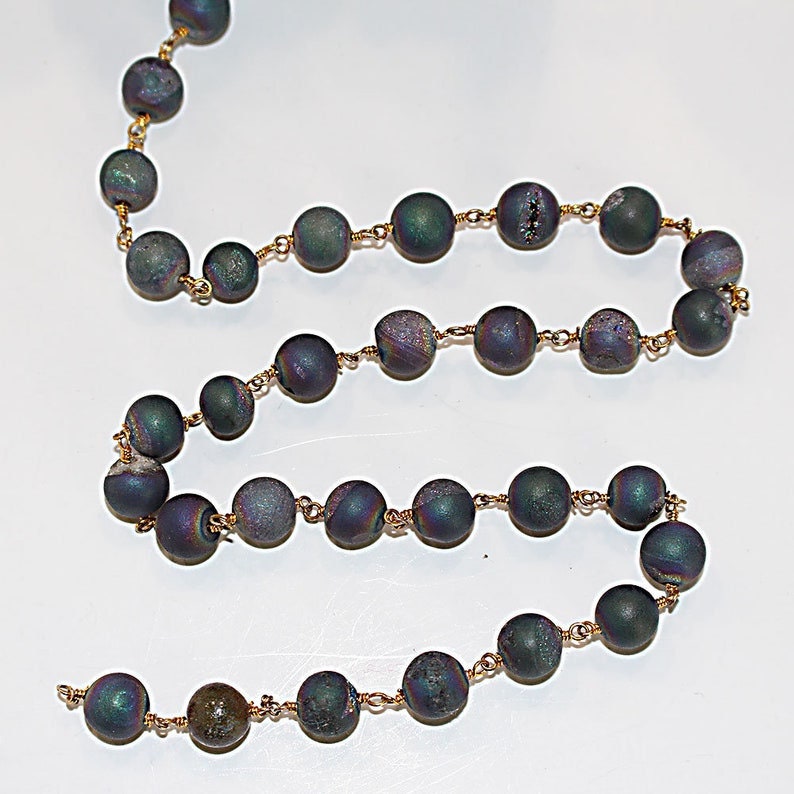 purple druzy semi-precious gemstone beads black oxidized antique rosary chain for a necklace, earrings, anklet, and bracelet making.