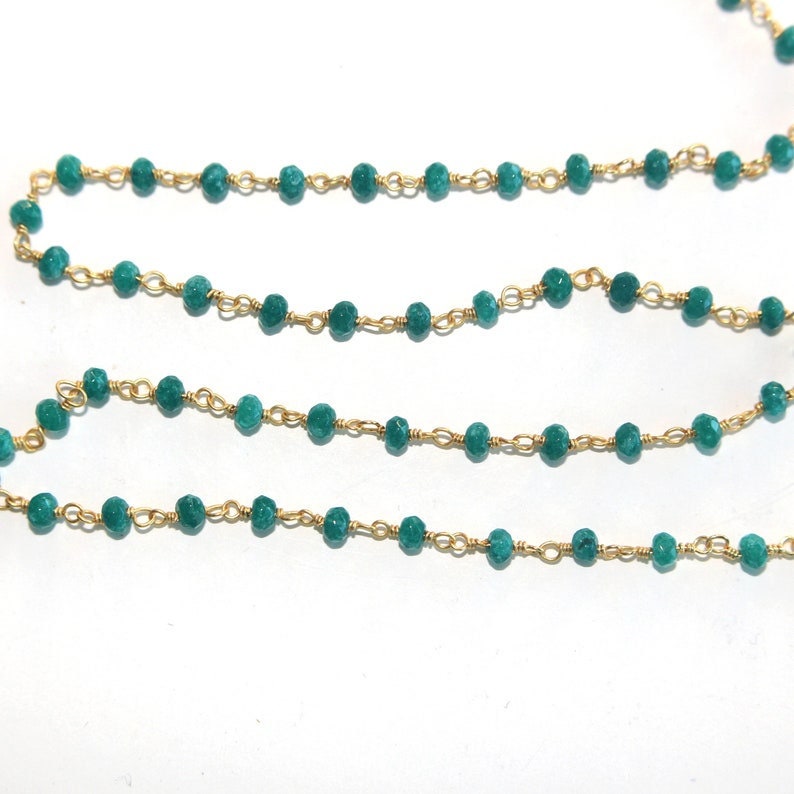 emerald semi-precious gemstone beads black oxidized antique rosary chain for a necklace, earrings, anklet, and bracelet making.
