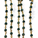 emerald natural semi-precious gemstone beads 24k gold plated over silver rosary chain for a necklace, earrings, anklet, and bracelet making.