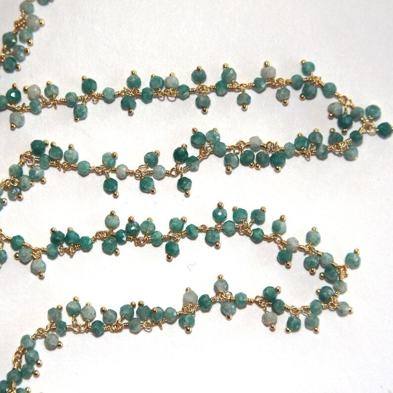 emerald natural semi-precious gemstone beads 24k gold plated over silver rosary chain for a necklace, earrings, anklet, and bracelet making.
