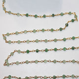 green aventurine natural semi-precious gemstone beads 24k gold plated over silver rosary chain for a necklace, earrings, anklet, and bracelet making.