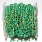 green onyx natural semi-precious gemstone beads 24k gold plated over silver rosary chain for a necklace, earrings, anklet, and bracelet making.