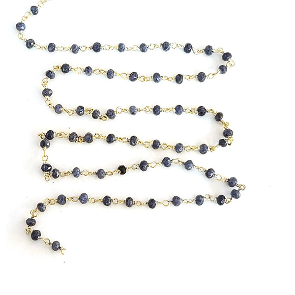 iolite natural semi-precious gemstone beads 24k gold plated over silver rosary chain for a necklace, earrings, anklet, and bracelet making.