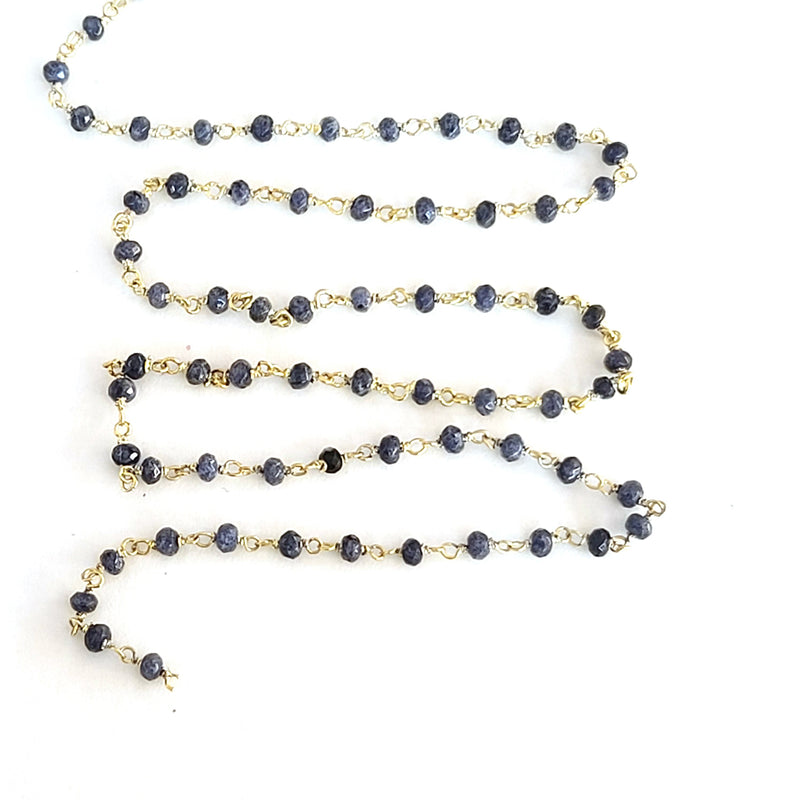 iolite natural semi-precious gemstone beads 24k gold plated over silver rosary chain for a necklace, earrings, anklet, and bracelet making.