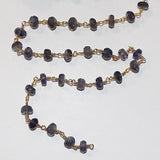 iolite semi-precious gemstone beads black oxidized antique rosary chain for a necklace, earrings, anklet, and bracelet making.