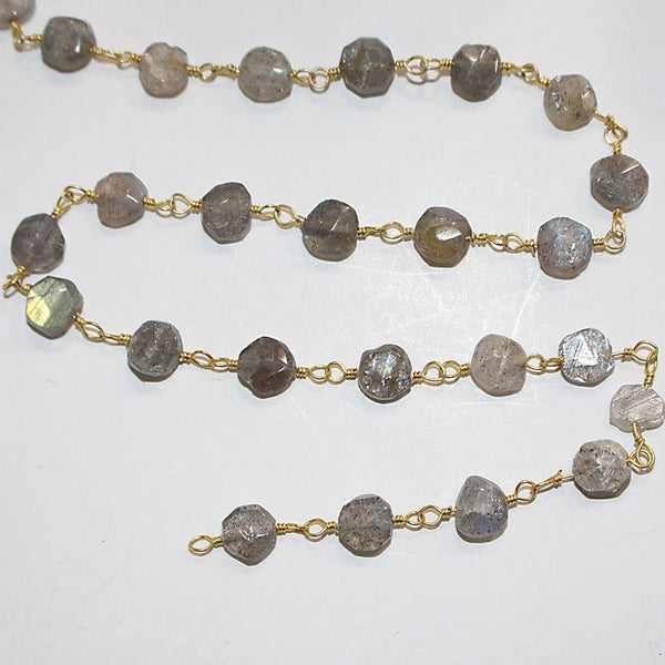 labradorite semi-precious gemstone beads black oxidized antique rosary chain for a necklace, earrings, anklet, and bracelet making.