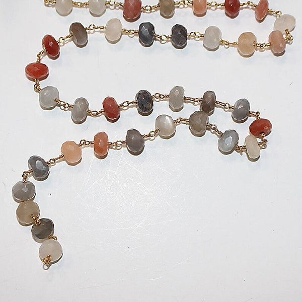multi moonstone semi-precious gemstone beads black oxidized antique rosary chain for a necklace, earrings, anklet, and bracelet making.