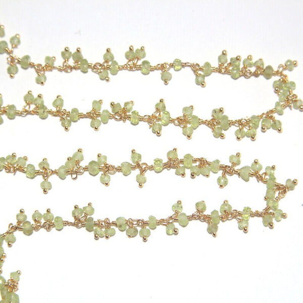 peridot natural semi-precious gemstone beads 24k gold plated over silver rosary chain for a necklace, earrings, anklet, and bracelet making.