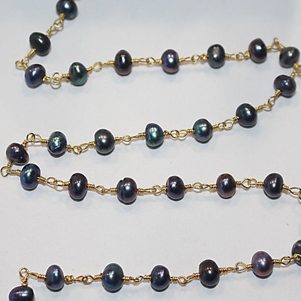 purple freshwater pearl semi-precious gemstone beads black oxidized antique rosary chain for a necklace, earrings, anklet, and bracelet making.