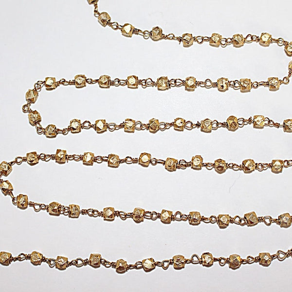 Pyrite nuggeet coated semi-precious gemstone beads 24k gold plated over silver rosary chain for a necklace, earrings, anklet, and bracelet making.
