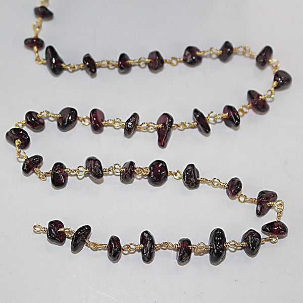 rhodolite garnet chips semi-precious gemstone beads 24k gold plated over silver rosary chain for a necklace, earrings, anklet, and bracelet making.