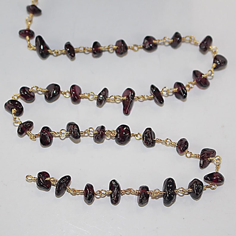 rhodolite garnet chips semi-precious gemstone beads 24k gold plated over silver rosary chain for a necklace, earrings, anklet, and bracelet making.