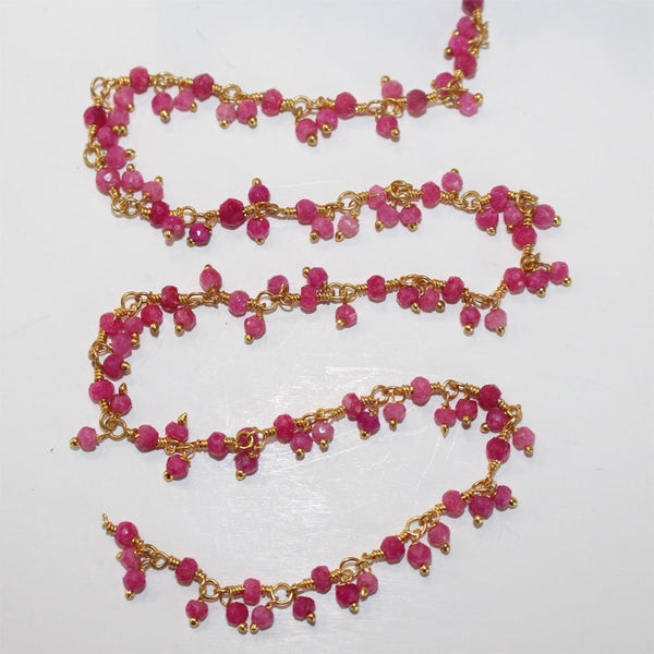 ruby natural semi-precious gemstone beads 24k gold plated over silver rosary chain for a necklace, earrings, anklet, and bracelet making.