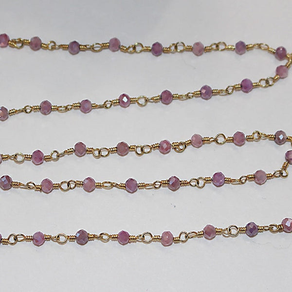 silverite purple coated natural semi-precious gemstone beads 24k gold plated over silver rosary chain for a necklace, earrings, anklet, and bracelet making.