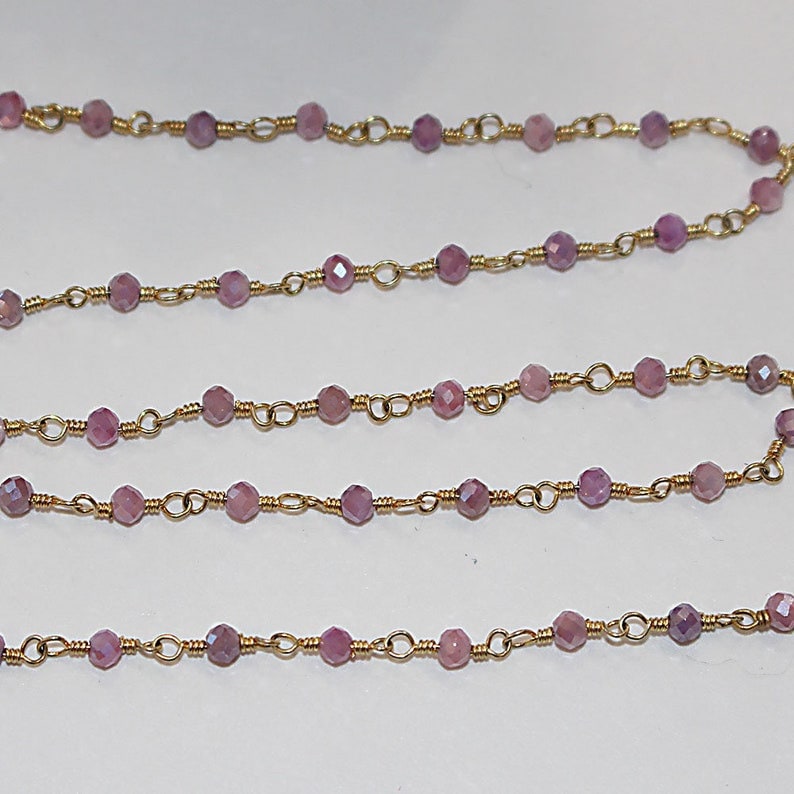 silverite purple coated natural semi-precious gemstone beads 24k gold plated over silver rosary chain for a necklace, earrings, anklet, and bracelet making.
