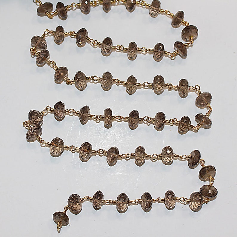 smoky semi-precious gemstone beads black oxidized antique rosary chain for a necklace, earrings, anklet, and bracelet making.