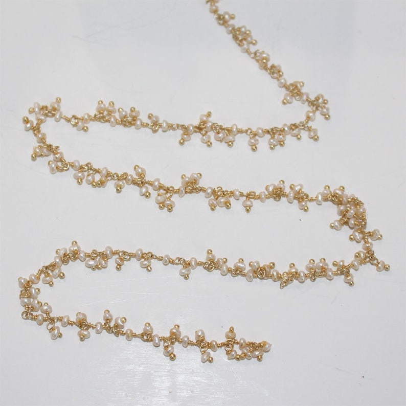 freshwater pearl natural semi-precious gemstone beads 24k gold plated over silver rosary chain for a necklace, earrings, anklet, and bracelet making.