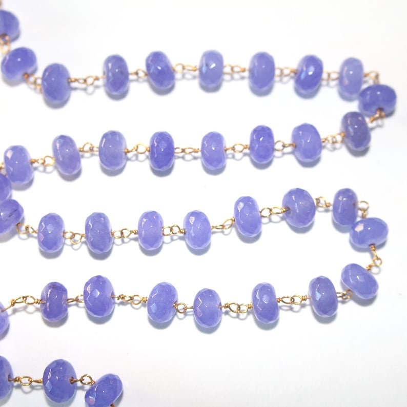 light purple jade semi-precious gemstone beads black oxidized antique rosary chain for a necklace, earrings, anklet, and bracelet making.