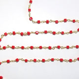 coral red box quartz gemstone bead chain 24k gold plated over silver, women jewelry making necklaces, earrings, and bracelets bead chain.