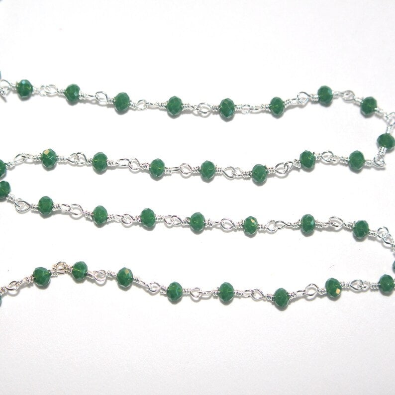 green quartz gemstone bead chain silver, women jewelry making necklaces, earrings, and bracelets bead chain.