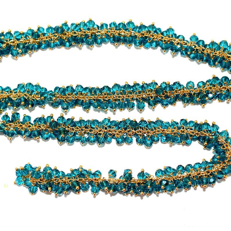 dark blue topaz semi-precious gemstone beads 24k gold plated over silver rosary chain for a necklace, earrings, anklet, and bracelet making.