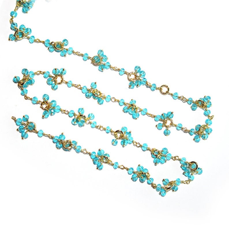 blue topaz gemstone bead chain 24k gold plated over silver, women jewelry making necklaces, earrings, and bracelets bead chain.