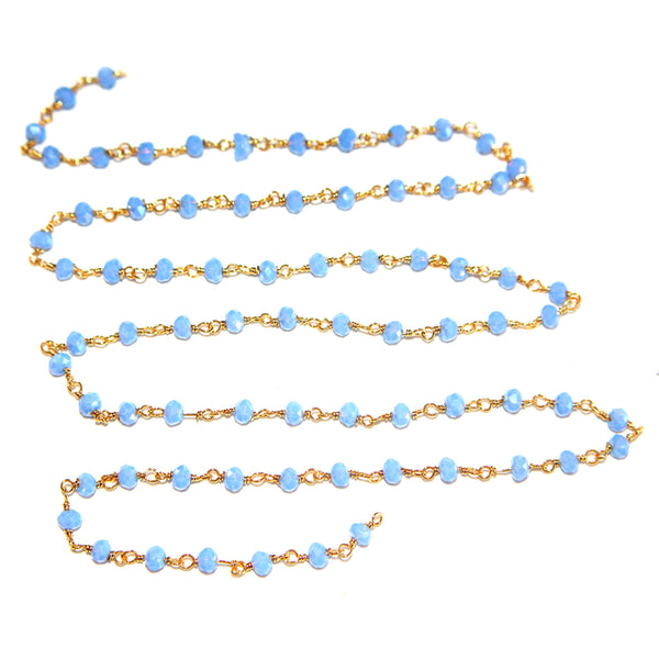 Blue Chalcedony quartz gemstone bead chain 24k gold plated over silver, women jewelry making necklaces, earrings, and bracelets bead chain.