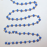 dark blue chalcedony quartz gemstone bead chain 24k gold plated over silver, women jewelry making necklaces, earrings, and bracelets bead chain.