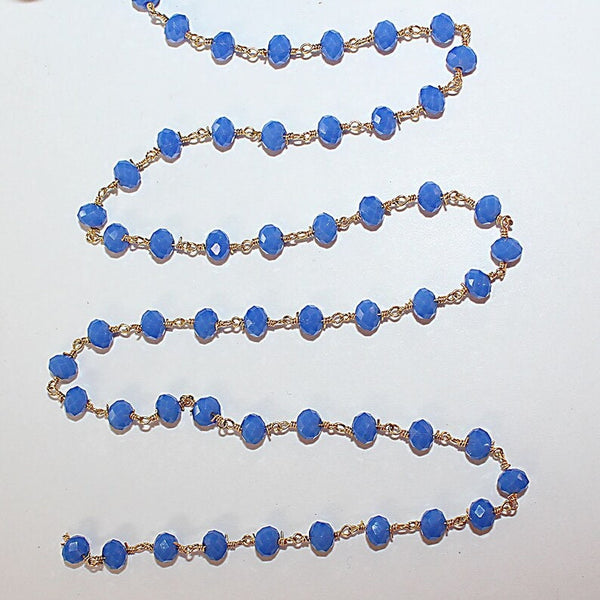 dark blue chalcedony quartz gemstone bead chain 24k gold plated over silver, women jewelry making necklaces, earrings, and bracelets bead chain.