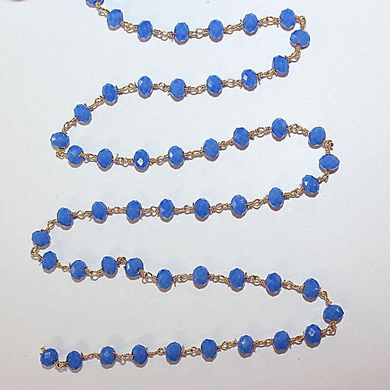 dark blue chalcedony quartz gemstone bead chain 24k gold plated over silver, women jewelry making necklaces, earrings, and bracelets bead chain.
