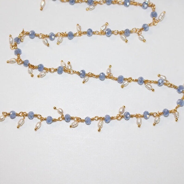 blue chalcedony mystic quartz gemstone bead chain 24k gold plated over silver, women jewelry making necklaces, earrings, and bracelets bead chain.