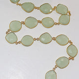 green chalcedony bezel semi-precious gemstone beads 24k gold plated over silver rosary chain for a necklace, earrings, anklet, and bracelet making.