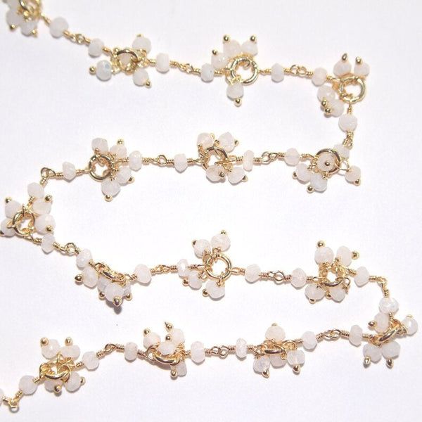 pink chalcedony gemstone bead chain 24k gold plated over silver, women jewelry making necklaces, earrings, and bracelets bead chain.