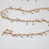 Pink Chalcedony quartz gemstone bead chain 24k gold plated over silver, women jewelry making necklaces, earrings, and bracelets bead chain.
