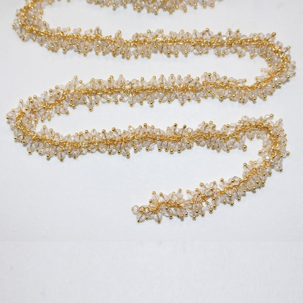 clear quartz semi-precious gemstone beads 24k gold plated over silver rosary chain for a necklace, earrings, anklet, and bracelet making.