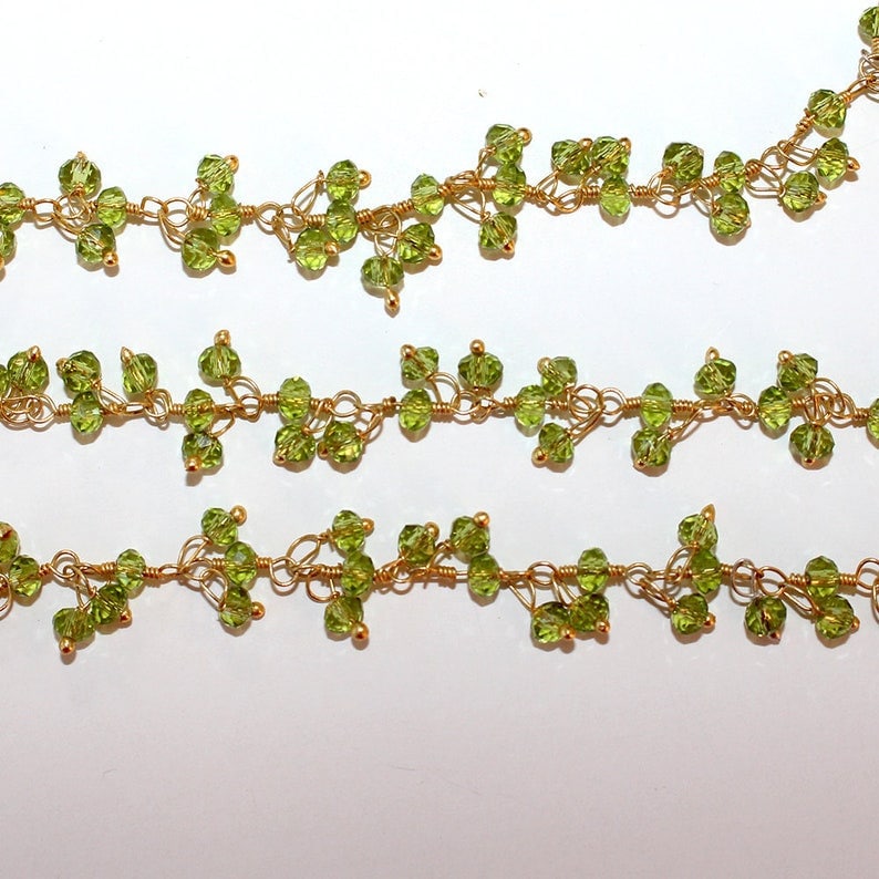 peridot quartz gemstone bead chain silver, women jewelry making necklaces, earrings, and bracelets bead chain.