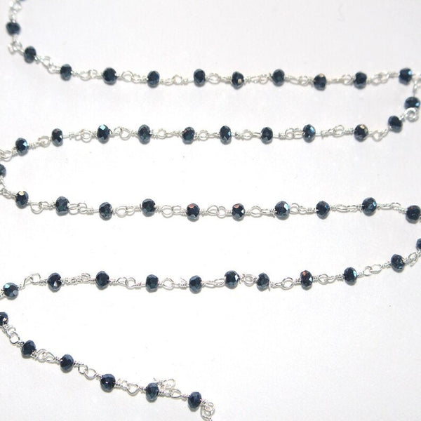 pyrite black quartz gemstone bead chain silver, women jewelry making necklaces, earrings, and bracelets bead chain.