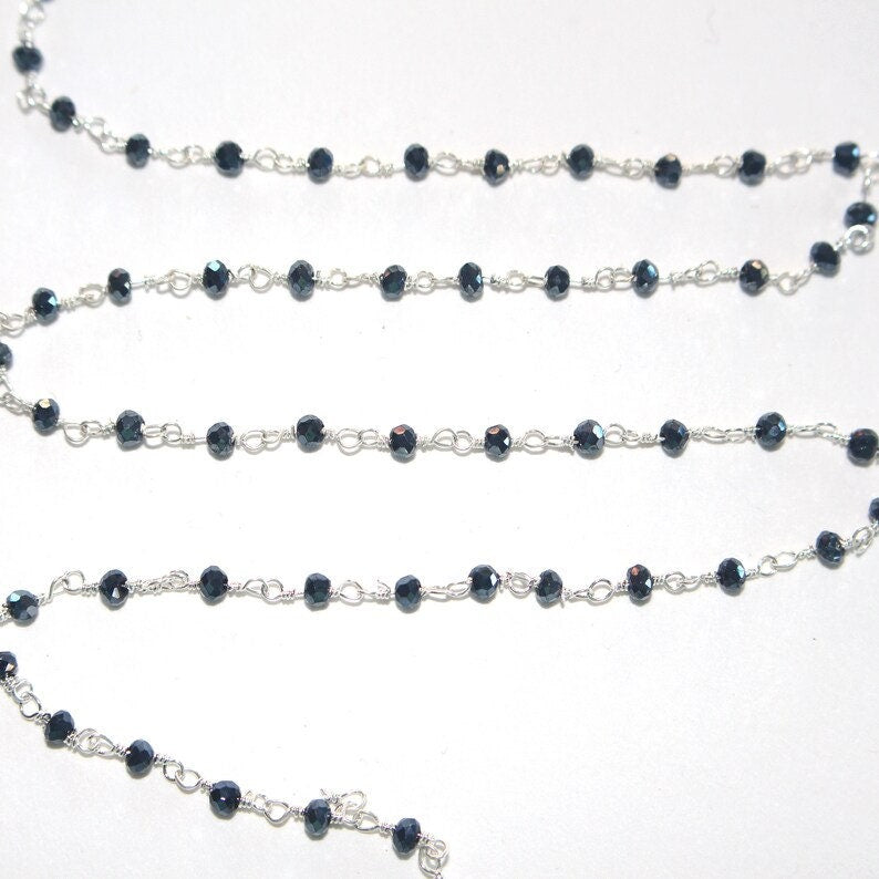 pyrite black quartz gemstone bead chain silver, women jewelry making necklaces, earrings, and bracelets bead chain.