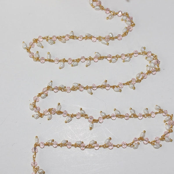 rose quartz gemstone bead chain 24k gold plated over silver, women jewelry making necklaces, earrings, and bracelets bead chain.