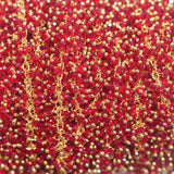 ruby quartz semi-precious gemstone beads 24k gold plated over silver rosary chain for a necklace, earrings, anklet, and bracelet making.
