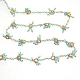 turquoise gemstone bead chain 24k gold plated over silver, women jewelry making necklaces, earrings, and bracelets bead chain.