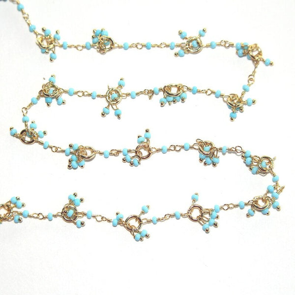 turquoise gemstone bead chain 24k gold plated over silver, women jewelry making necklaces, earrings, and bracelets bead chain.