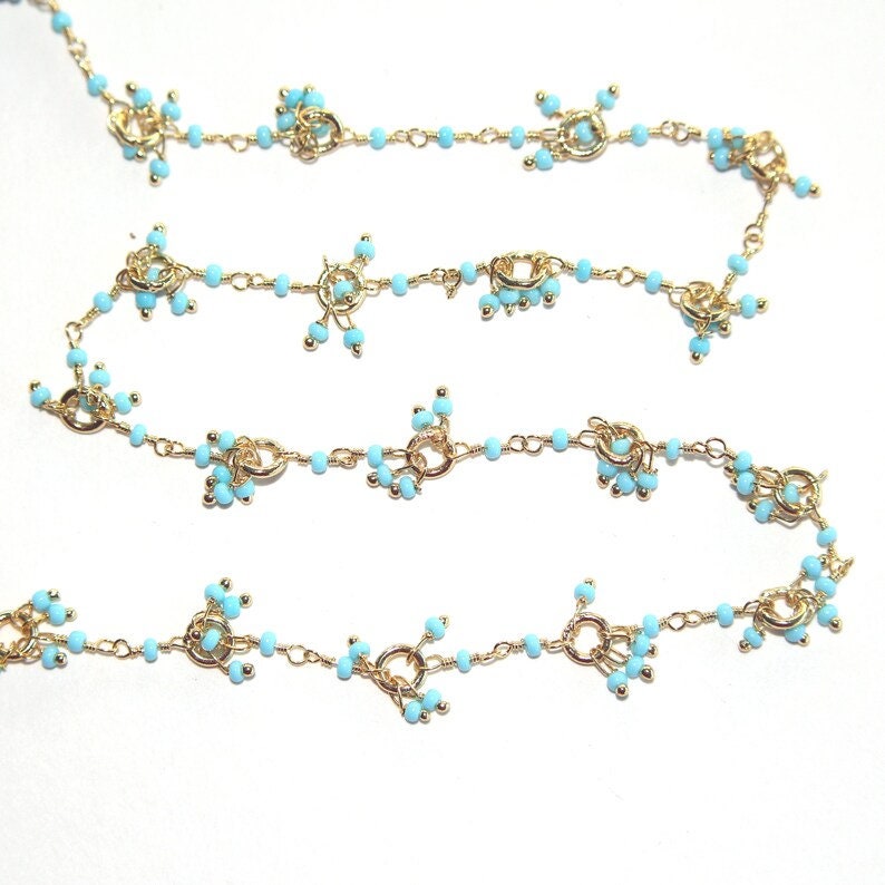 turquoise gemstone bead chain 24k gold plated over silver, women jewelry making necklaces, earrings, and bracelets bead chain.