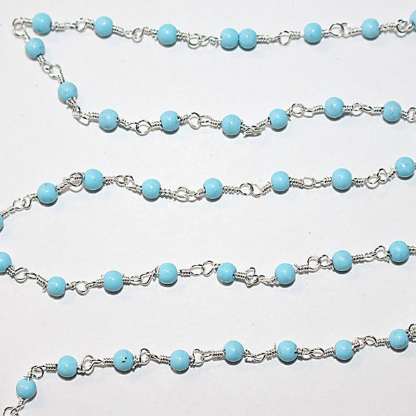 turquoise quartz gemstone bead chain silver, women jewelry making necklaces, earrings, and bracelets bead chain.