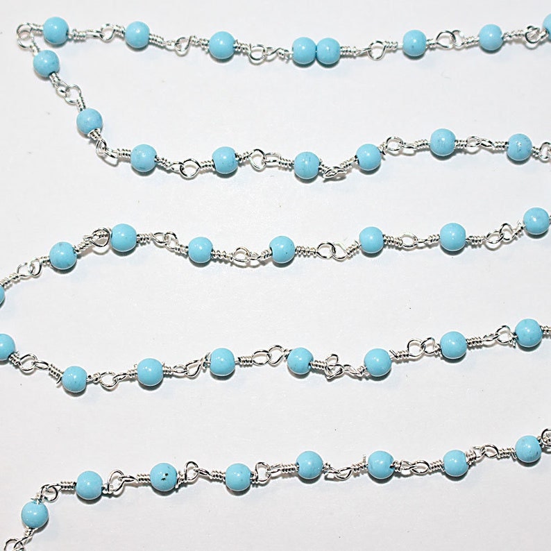 turquoise quartz gemstone bead chain silver, women jewelry making necklaces, earrings, and bracelets bead chain.