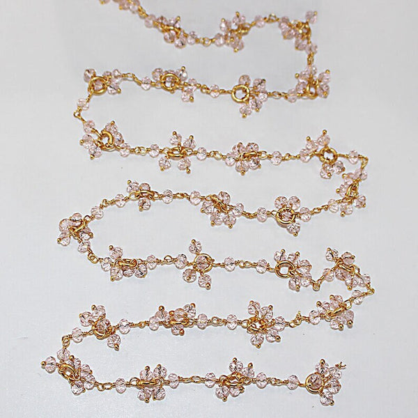 rose quartz gemstone bead chain 24k gold plated over silver, women jewelry making necklaces, earrings, and bracelets bead chain.