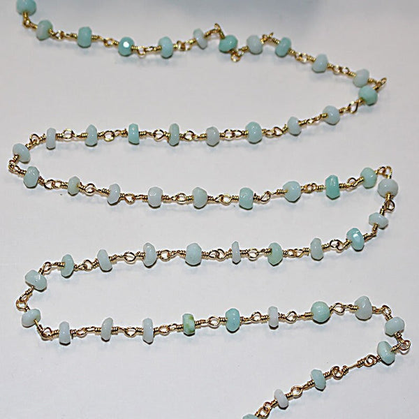 peruvian opal blue semi-precious gemstone beads black oxidized antique rosary chain for a necklace, earrings, anklet, and bracelet making.