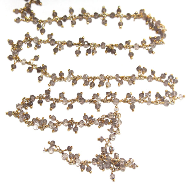 smoky semi-precious gemstone beads 24k gold plated over silver rosary chain for a necklace, earrings, anklet, and bracelet making.