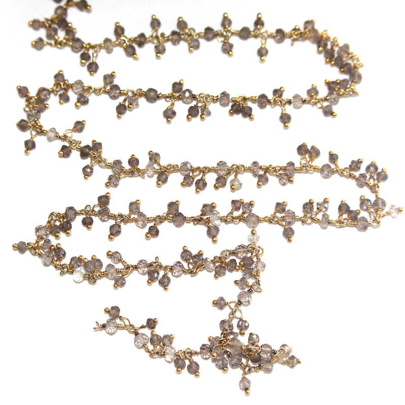 smoky semi-precious gemstone beads 24k gold plated over silver rosary chain for a necklace, earrings, anklet, and bracelet making.