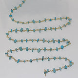 turquoise chips semi-precious gemstone beads 24k gold plated over silver rosary chain for a necklace, earrings, anklet, and bracelet making.